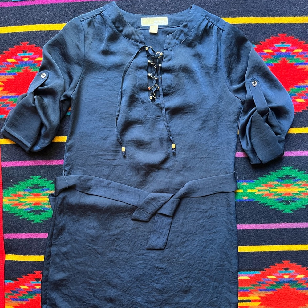 Navy Blue Satin Michael Kors Dress S/XS